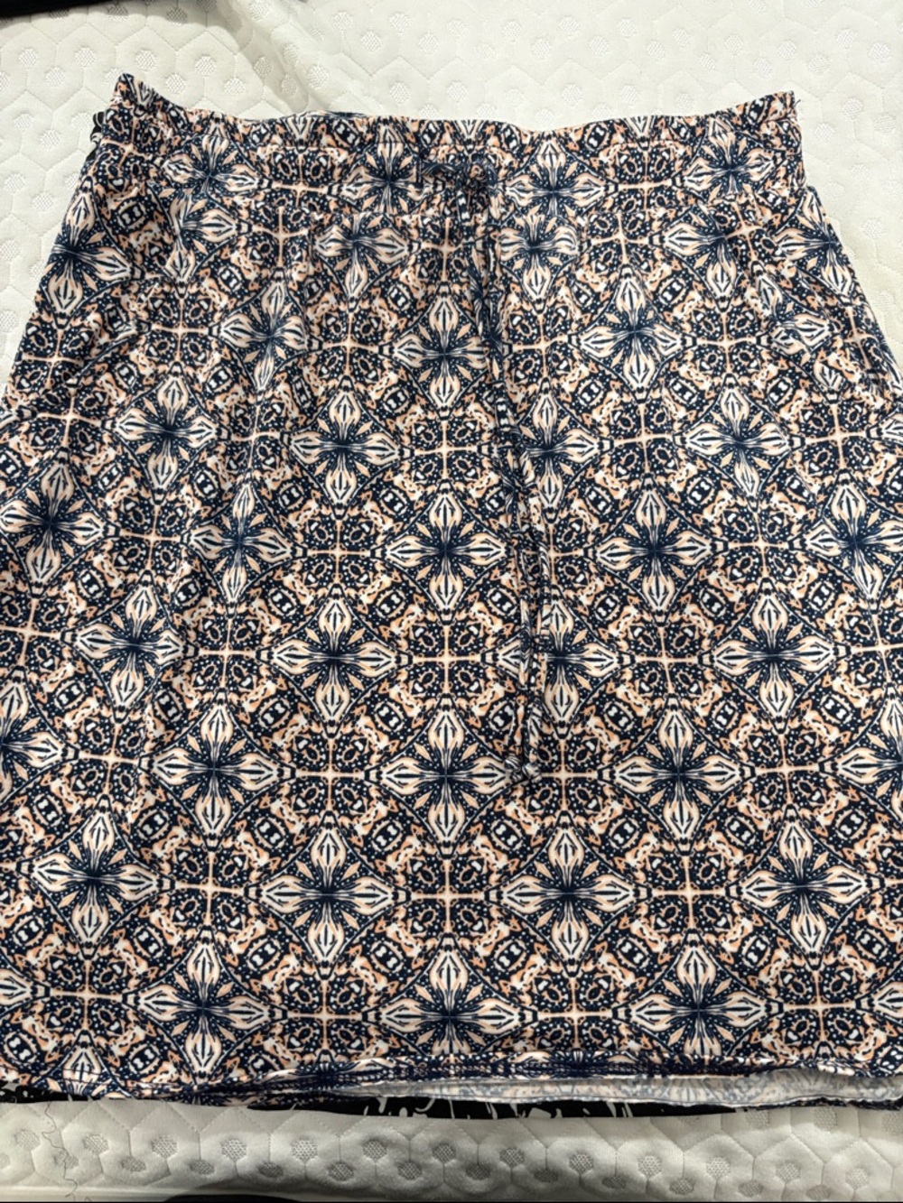 Renee C. Navy and Cream Printed Drawstring Mini Skirt